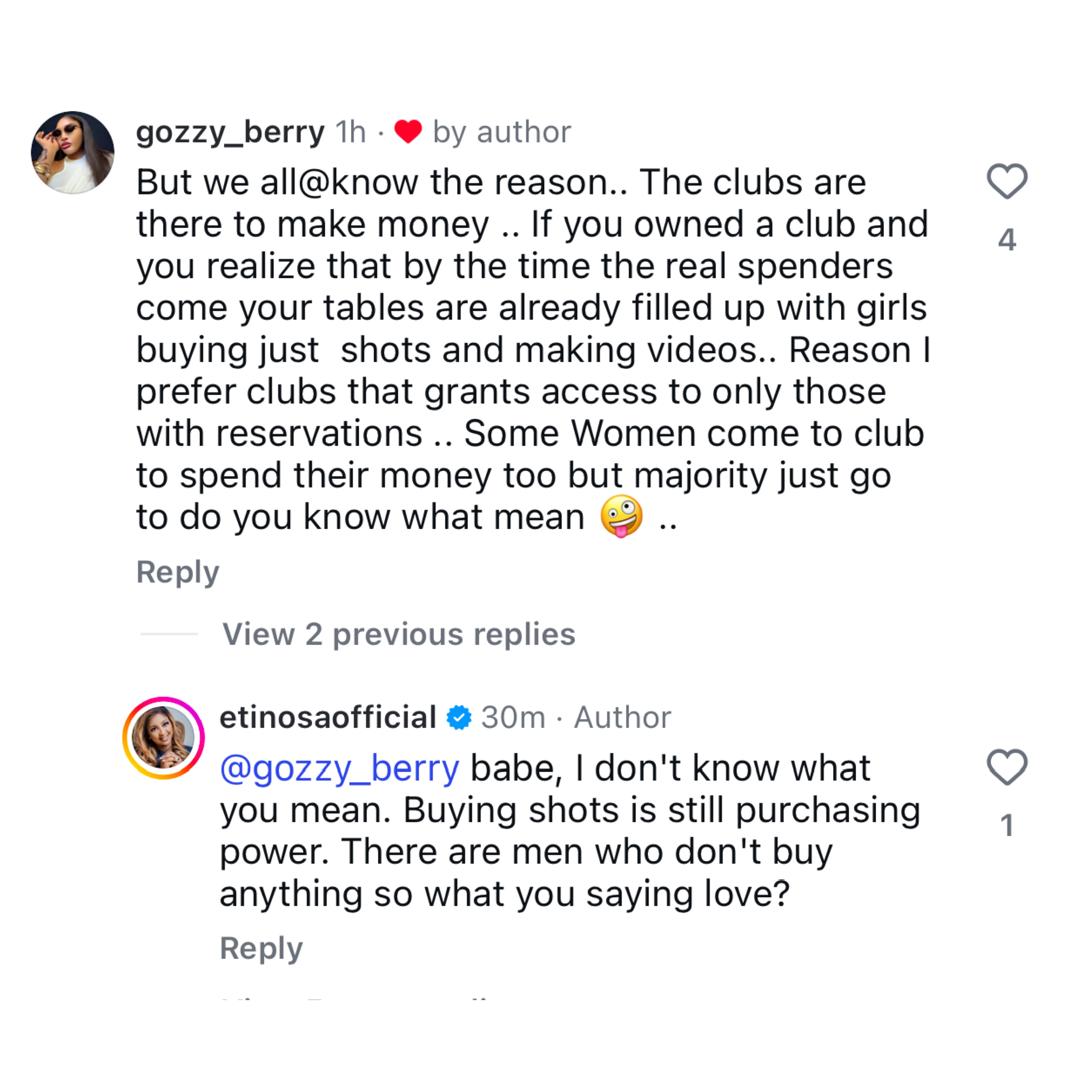 It?s sickening - Actress Etinosa decries rate at which women unaccompanied by men are refused access into clubs/bars/hotels